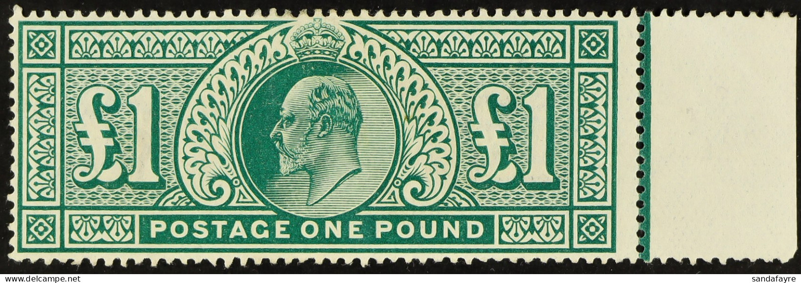 1902-10 Â£1 Dull Blue-green, SG 266, Mint Large Part OG With Sheet Margin At Right. Cat Â£2000. - Non Classés