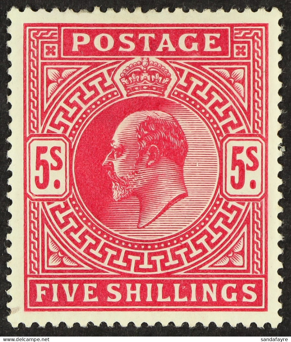 1902-10 5s Bright Carmine De La Rue, SG 263, Mint, Large Part OG. Fresh, Cat Â£450. - Unclassified