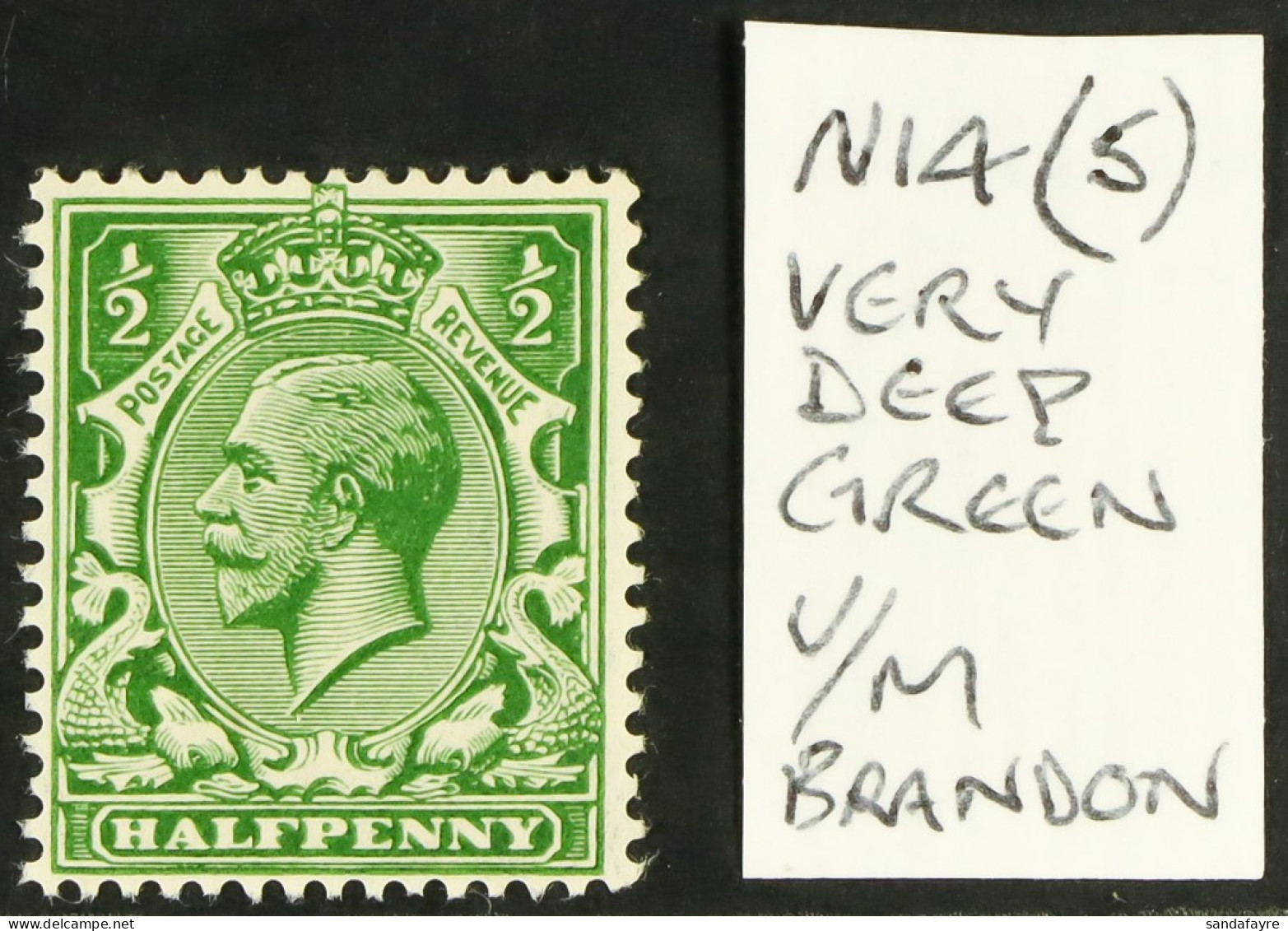 1912-24 Â½d Very Deep Green Wmk Cypher, Spec N14(5), Never Hinged Mint With Copy Of Brandon Certificate For The Original - Zonder Classificatie