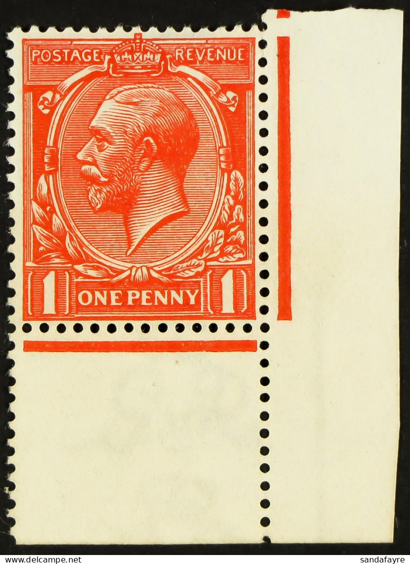 1912-24 1d Orange - Vermilion, Wmk Simple Cypher, Spec N16(15), Never Hinged Mint From The Low-right Corner. Copy Of Roy - Unclassified