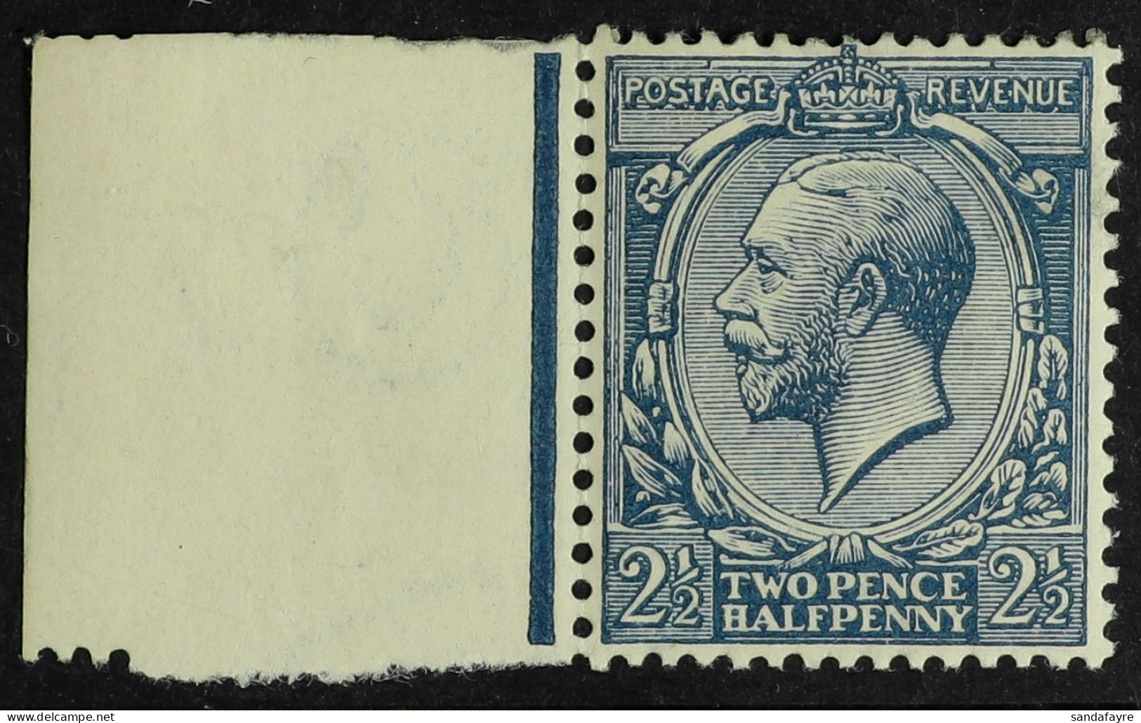 1912-24 2Â½d Dull Prussian Blue Wmk Cypher, Spec N21(17), Never Hinged Mint With Sheet Margin At Left, Slight Bend, Copy - Zonder Classificatie