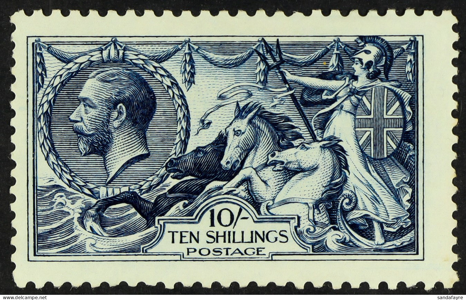 1913 10s Indigo-blue Seahorse, Waterlow Printing, SG 402, Mint Large Part OG, Lightly Hinged. Fresh, Cat Â£850. - Zonder Classificatie