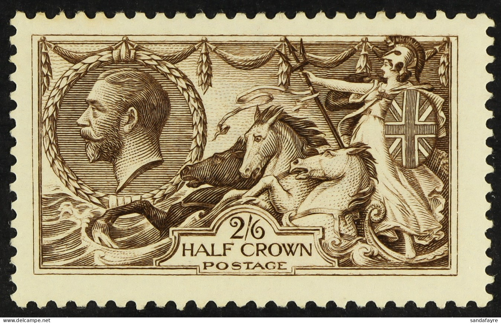 1913 2s6d Sepia-brown Seahorse, Waterlow Printing, SG 400, Mint Large Part OG, Lightly Hinged. Fresh, Cat Â£300. - Unclassified