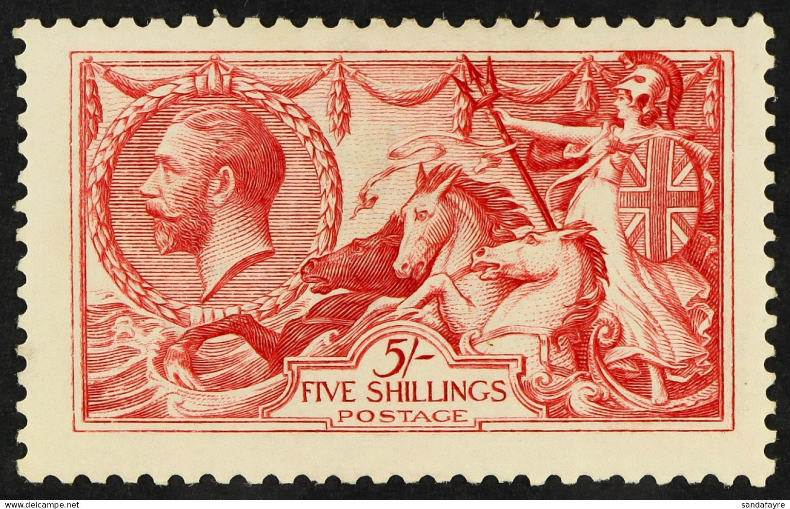 1913 5s Rose-carmine Seahorse, Waterlow Printing, SG 401, Mint Large Part OG, Lightly Hinged. Fresh, Cat Â£620. - Non Classés