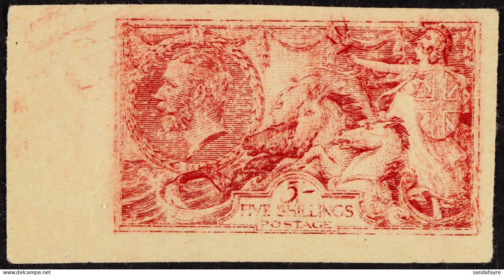 1913 5s Waterlow Seahorse Rough Plate Proof In Carmine On Buff Unwatermarked Paper. Spec Cat Â£225. - Ohne Zuordnung