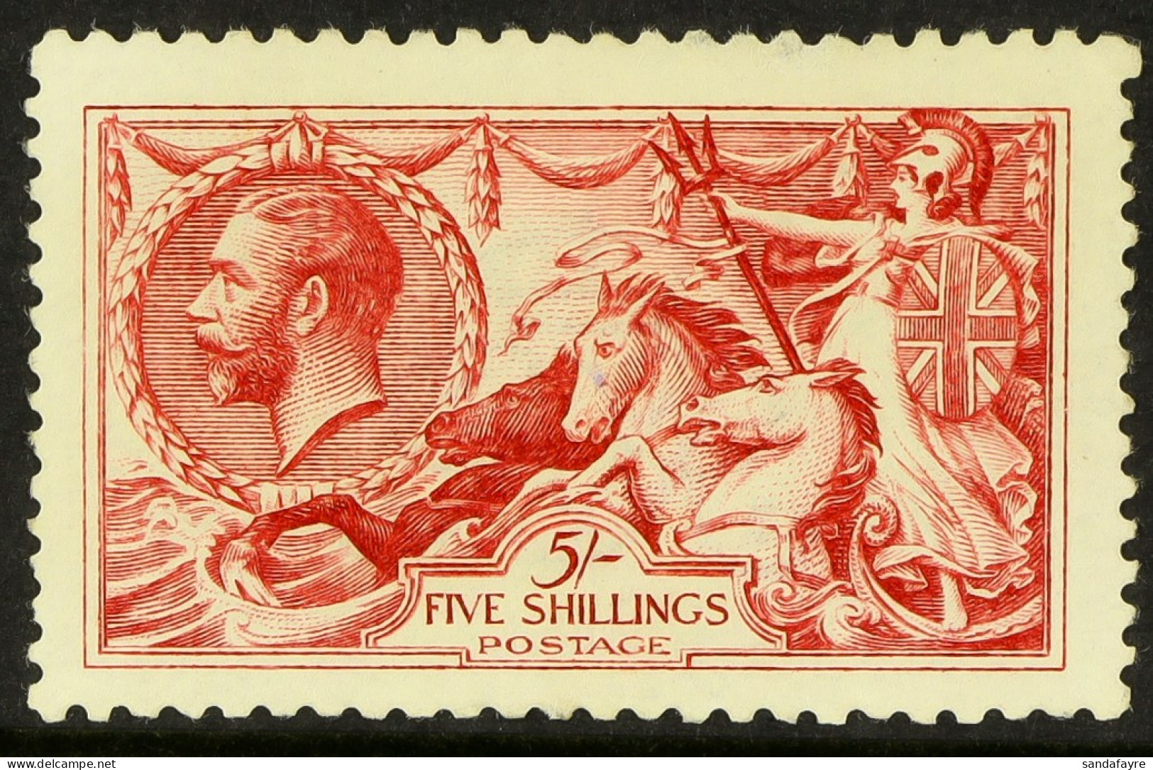 1915 5s Bright Carmine Seahorse, SG 409, Never Hinged Mint. Cat. Â£1100. - Unclassified