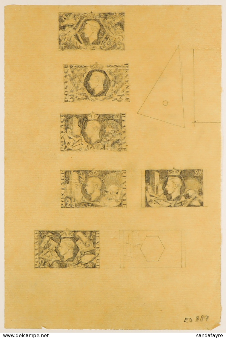 1946 PEACE ISSUE - ARTWORK BY EDMUND DULAC. Artists Tracing Paper Endorsed 'ED889' With 6 Detailed Pencil Drawings Of 2Â - Unclassified