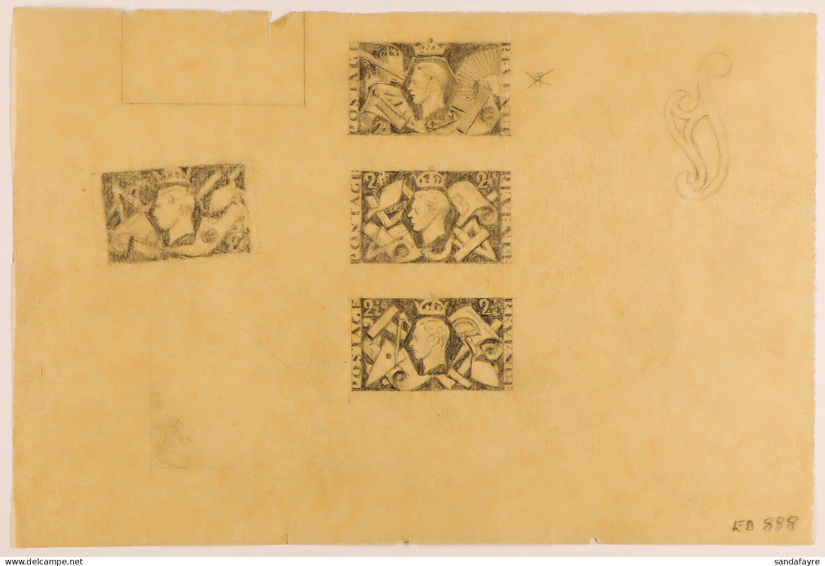 1946 PEACE ISSUE - ARTWORK BY EDMUND DULAC. Artists Tracing Paper Endorsed 'ED888' With 4 Detailed Pencil Drawings Of 2Â - Non Classés