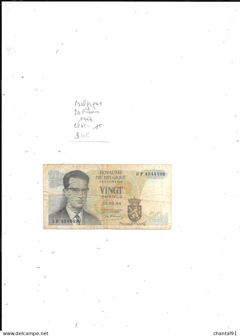 BELGIQUE BILLET 20 FRANCS 1964 ETAT - Otros & Sin Clasificación