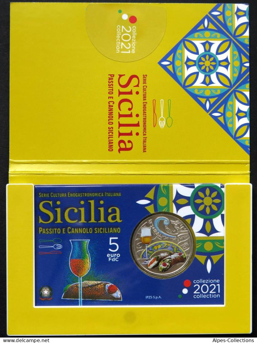 ITX00521.1 - COINCARD ITALIE - 2021 - 5 Euros Passito Cannolo Sicile - Colorisée - Italien