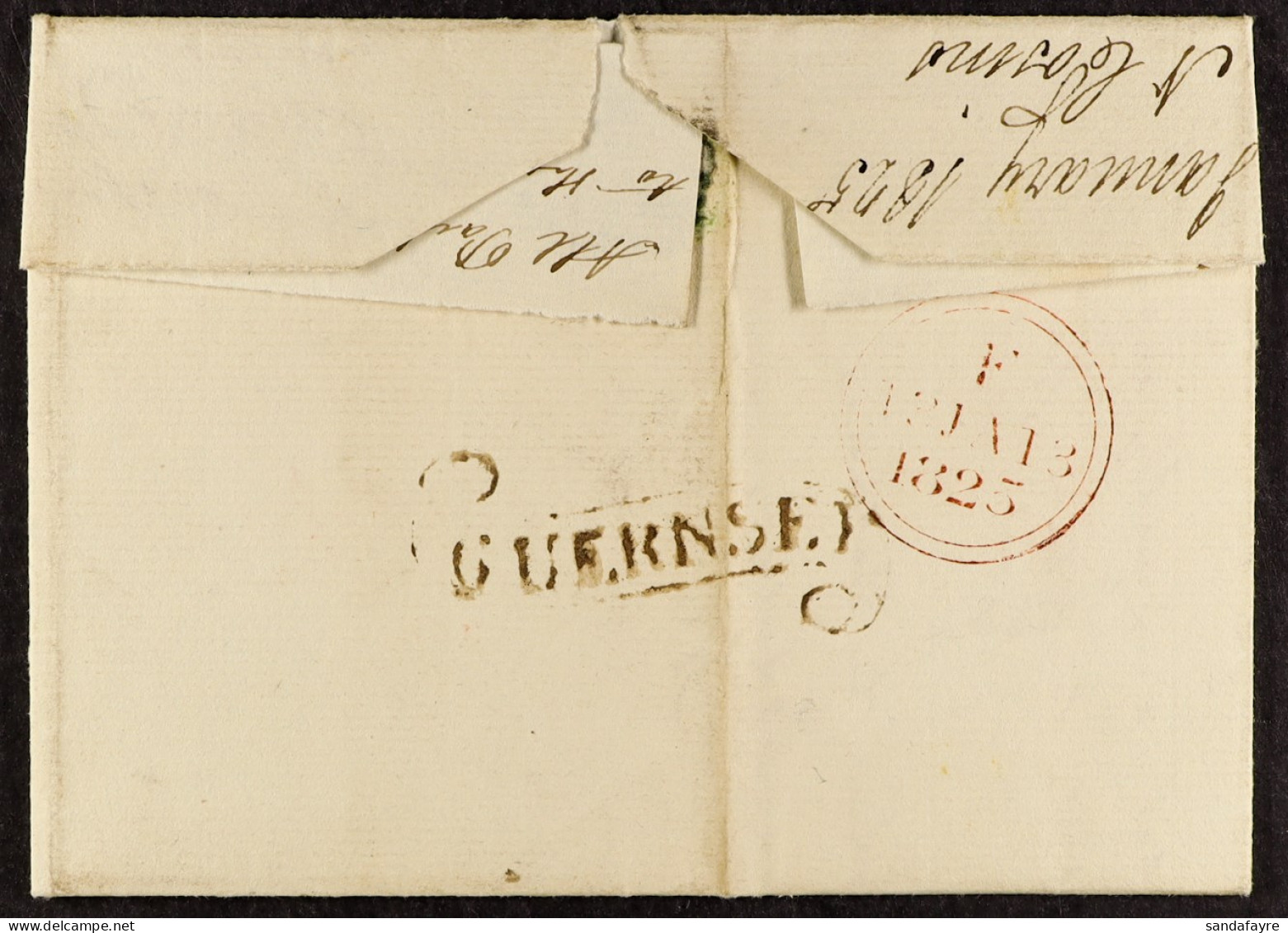 GUERNSEY 1825 / (Jan) A Wrapper + Part Letter To London With Good 'GUERNSEY' Scroll Hand Stamp, Cat Â£450. - Autres & Non Classés