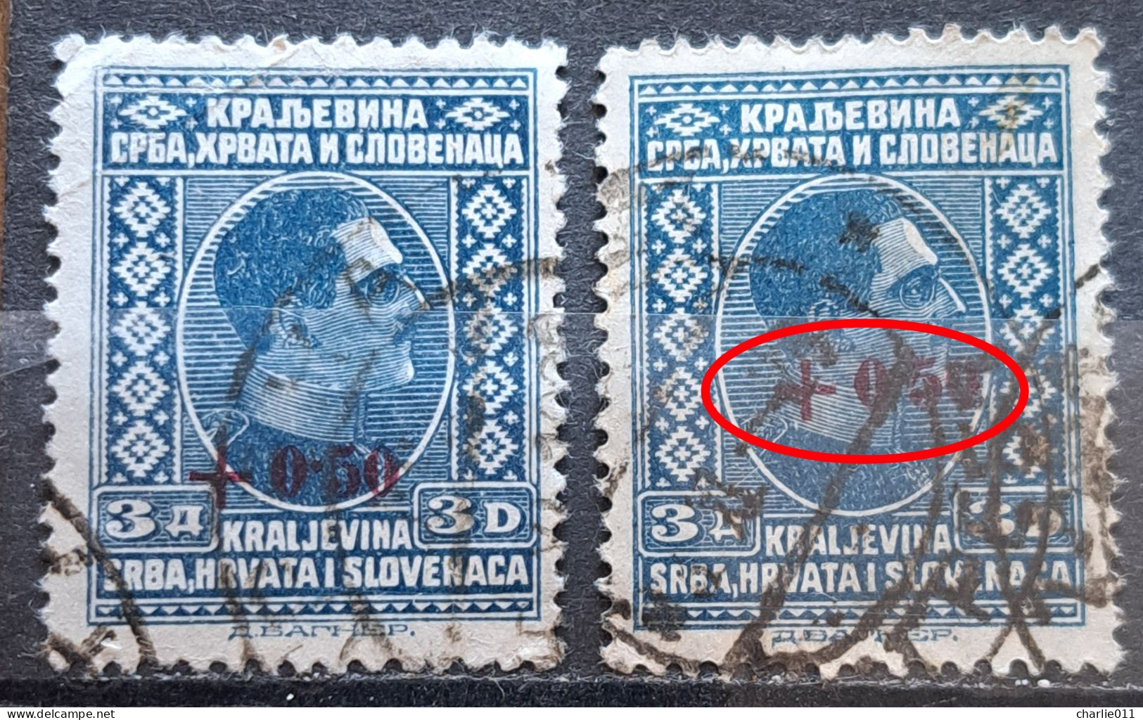 KING ALEXANDER-3 D-OVERPRINT +0.50-ERROR-SHS-YUGOSLAVIA-1926 - Usados
