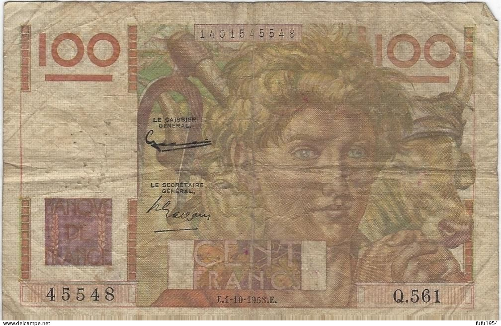 Billet 100 Frs " Jeune Paysan " - 01 Octobre 1953 - 100 F 1945-1954 ''Jeune Paysan''