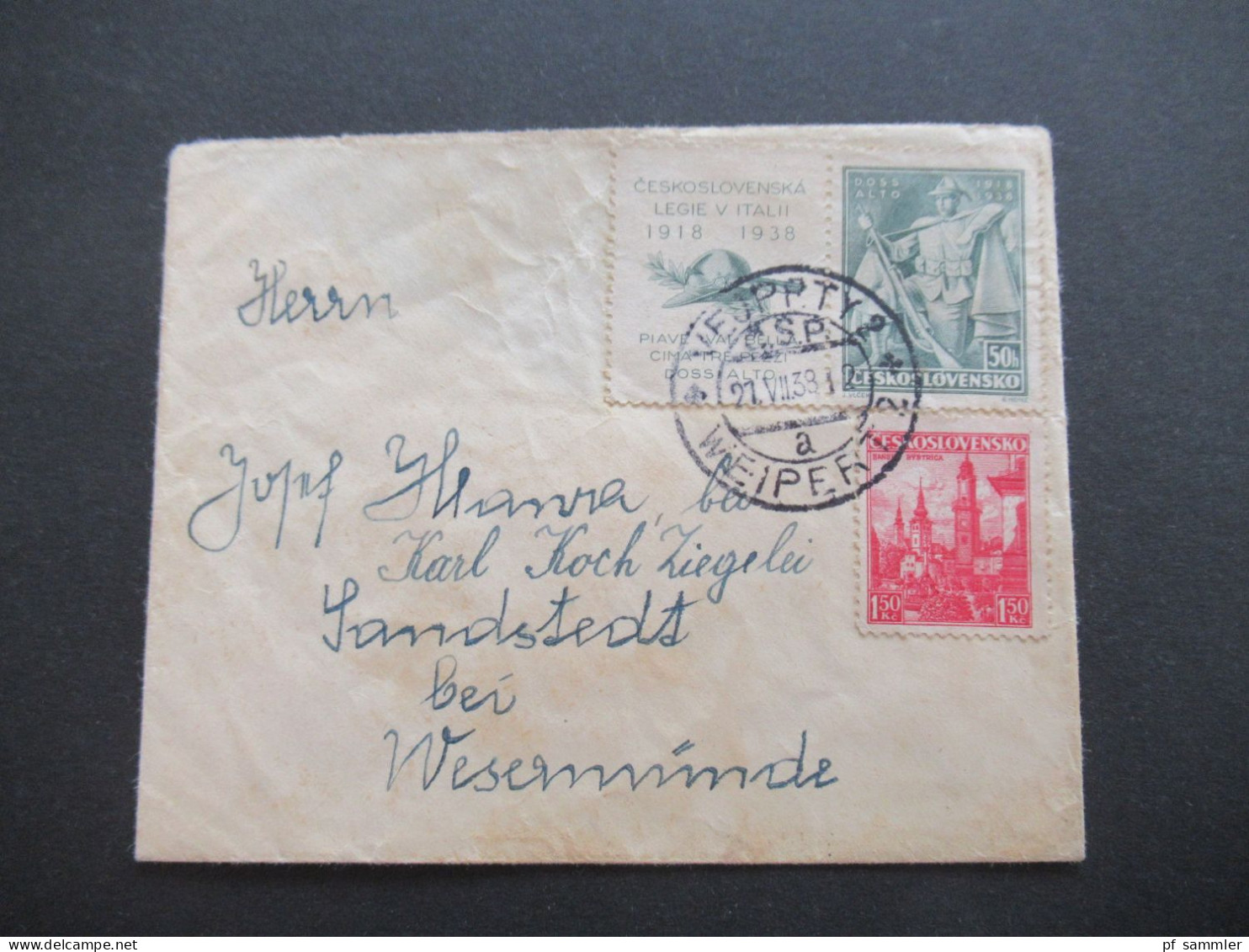 Tschechoslowakei CSSR 1938 20. Jahrestag Kämpfe Am Doss Alto Mit Zierfeld Stempel Weipert 2 - Covers & Documents