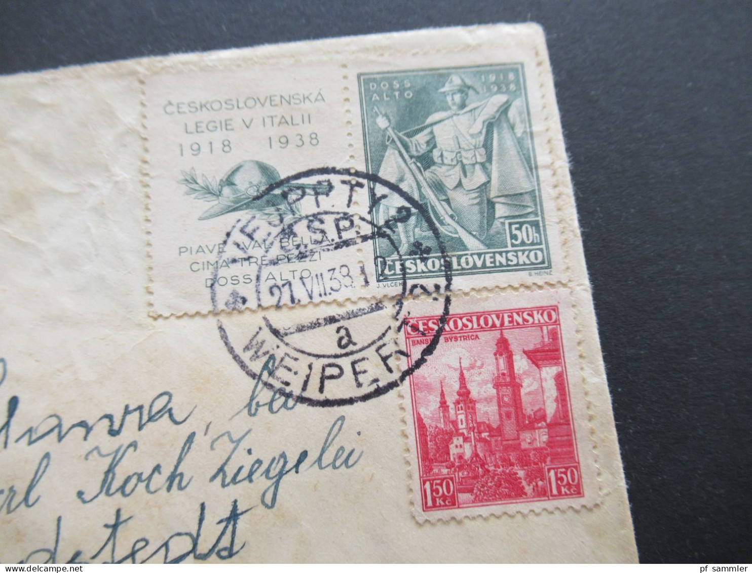 Tschechoslowakei CSSR 1938 20. Jahrestag Kämpfe Am Doss Alto Mit Zierfeld Stempel Weipert 2 - Covers & Documents