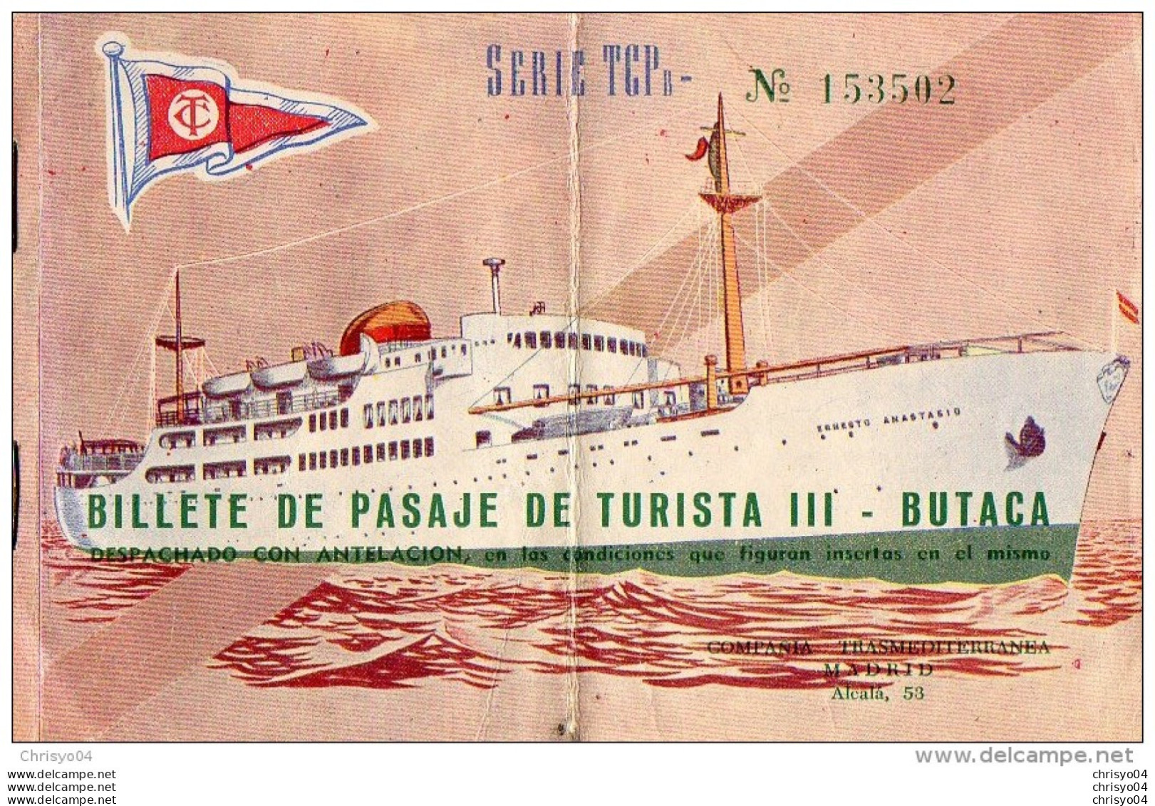 510Bf   Espagne Lot De 2 Billets Bateau Billete De Pasaje De Turista II Et III Butaca - Autres & Non Classés