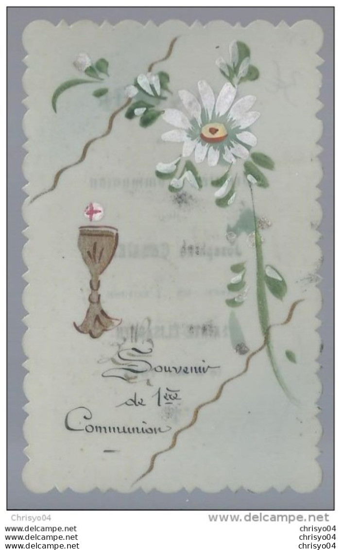 411Go   Carte En Celuloïd Peint à La Main Premiere Communion Josephine Cessier église De Ste Elisabeth à Situer 1912 - Comunioni