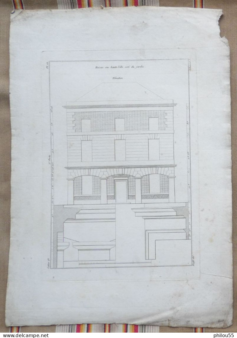 GRAVURE Krafft Del  19eme Plan Maison Rue Haute-Ville Cote Jardin - Architecture