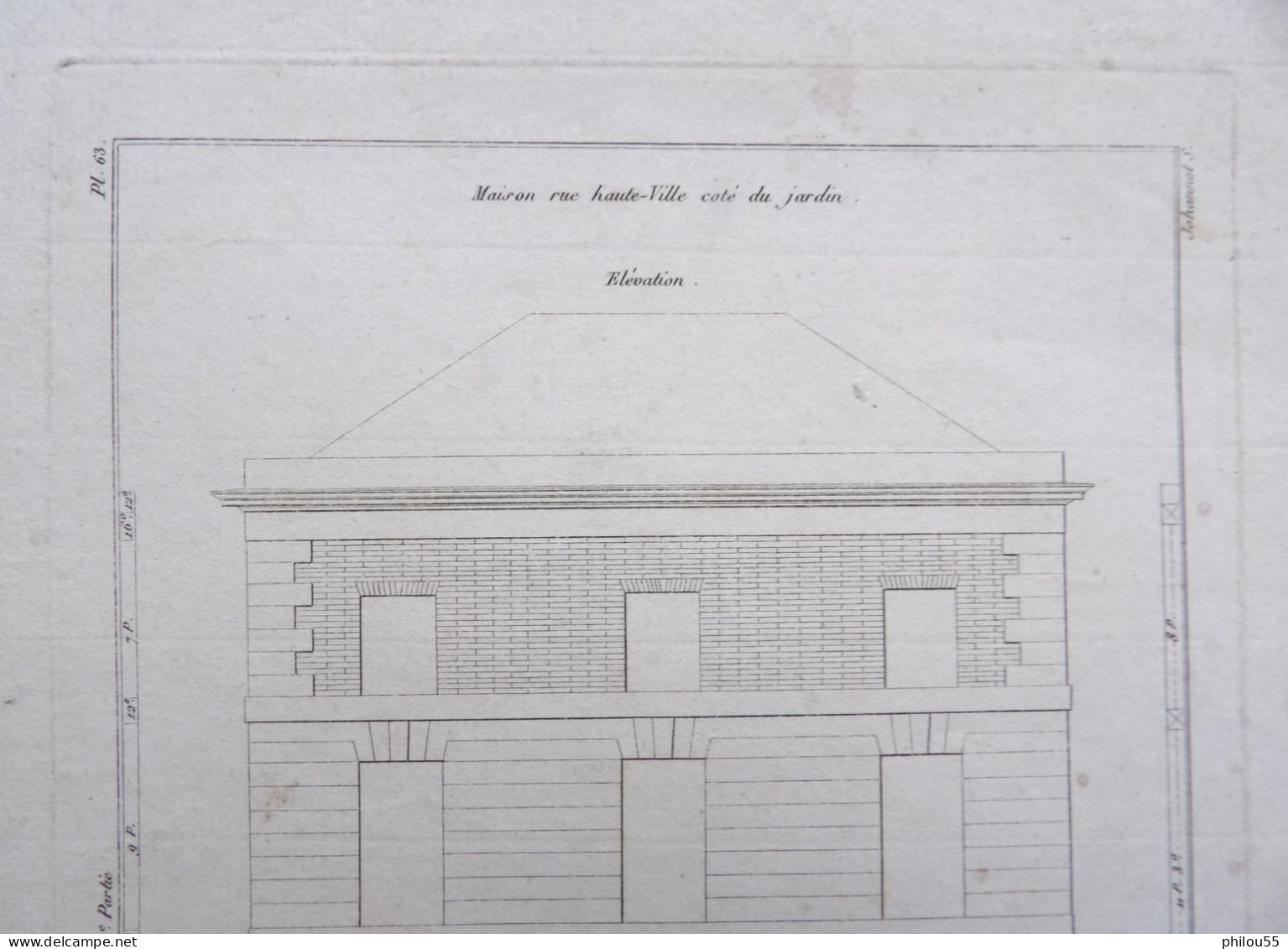 GRAVURE Krafft Del  19eme Plan Maison Rue Haute-Ville Cote Jardin - Architecture