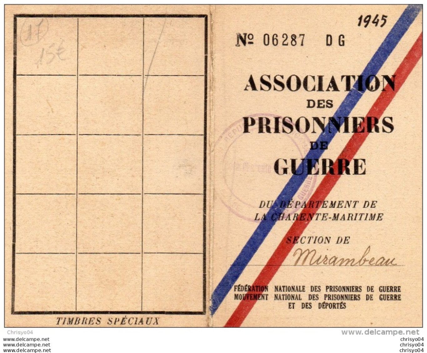 67Aa   17 Mirambeau Carte Association Prisonniers De Guerre Déportés De La Charente Maritime - Mirambeau