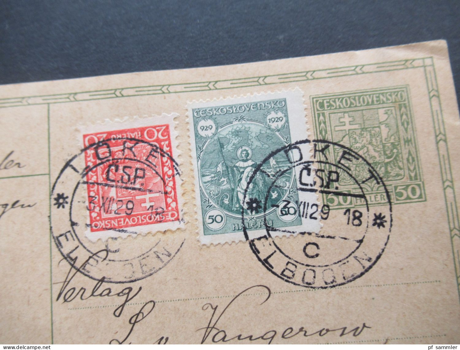 Tschechoslowakei CSR Ganzsache Mit 2x Zusatzfrankatur  Stempel Loket CSP Elbogen / Sudetenland Nach Bremerhaven - Storia Postale