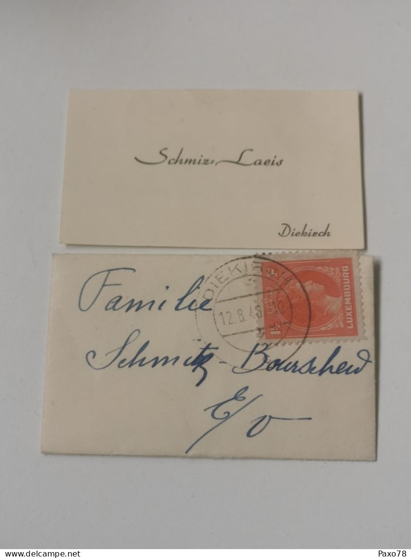 Enveloppe +carte Visite, Diekirch 1948 - Brieven En Documenten