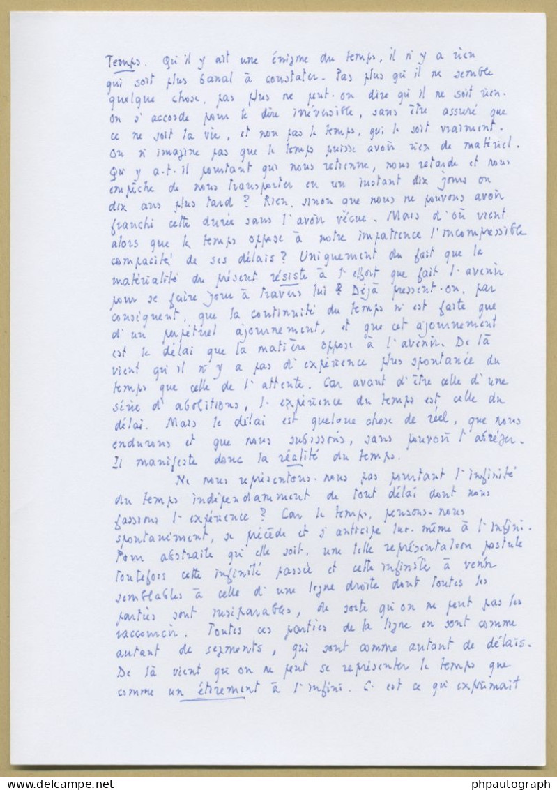 Nicolas Grimaldi - Philosophe Français - Manuscrit & Lettre Autographe Signée - Writers
