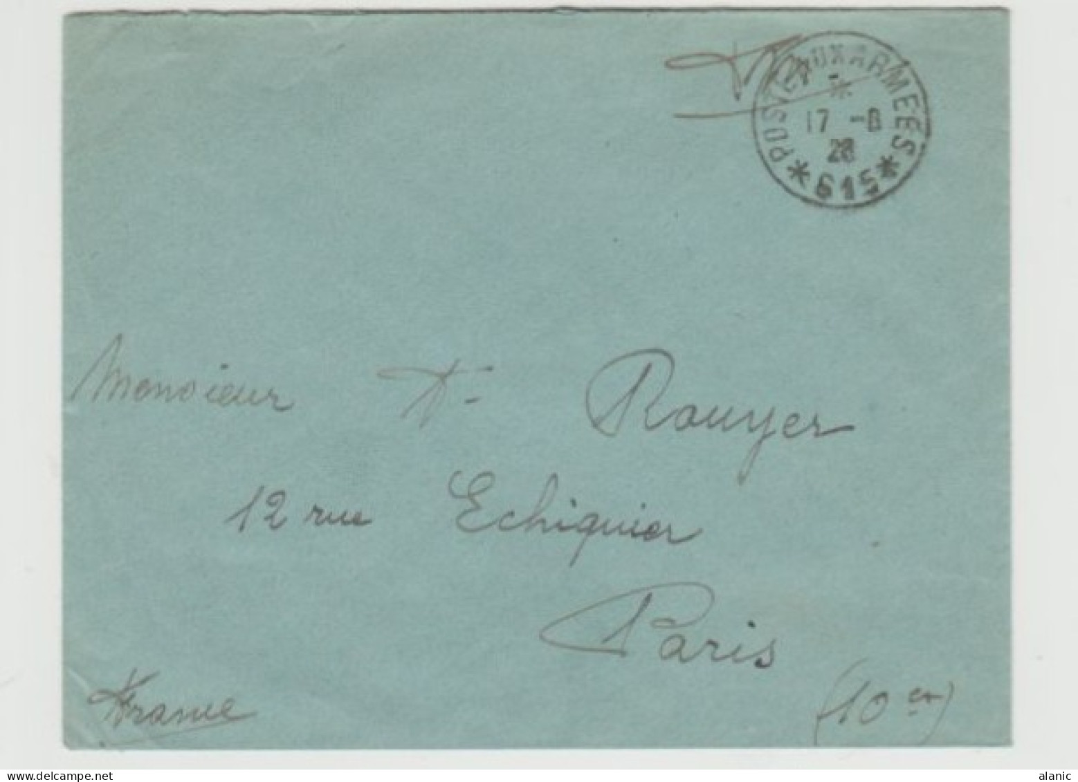 Lettre POSTE AUX ARMEES 615 7/8/1926 - Other & Unclassified