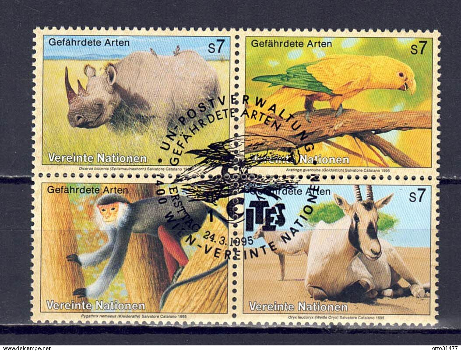 UNO Wien 1995 - Gefährdete Arten (III) - Fauna, Nr. 180 - 183, Gestempelt / Used - Gebruikt