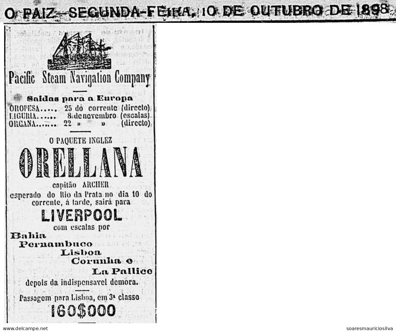 Brazil 1898 Postal Stationery Cover Stamp 300 Réis Rio De Janeiro To London By Orellana Pacific Steam Navigation Company - Interi Postali