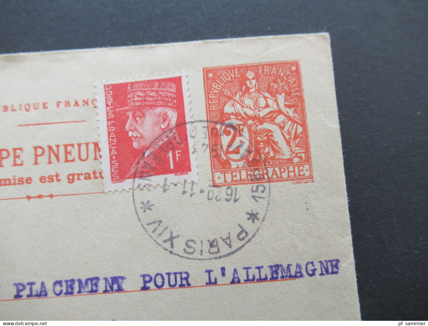 Frankreich Rohrpostumschlag RU 14 Verwendet 1943 Envelope Pneumatique / Mit Inhalt 4x Bon De Solidarité 1 Franc Notgeld - Pneumatische Post