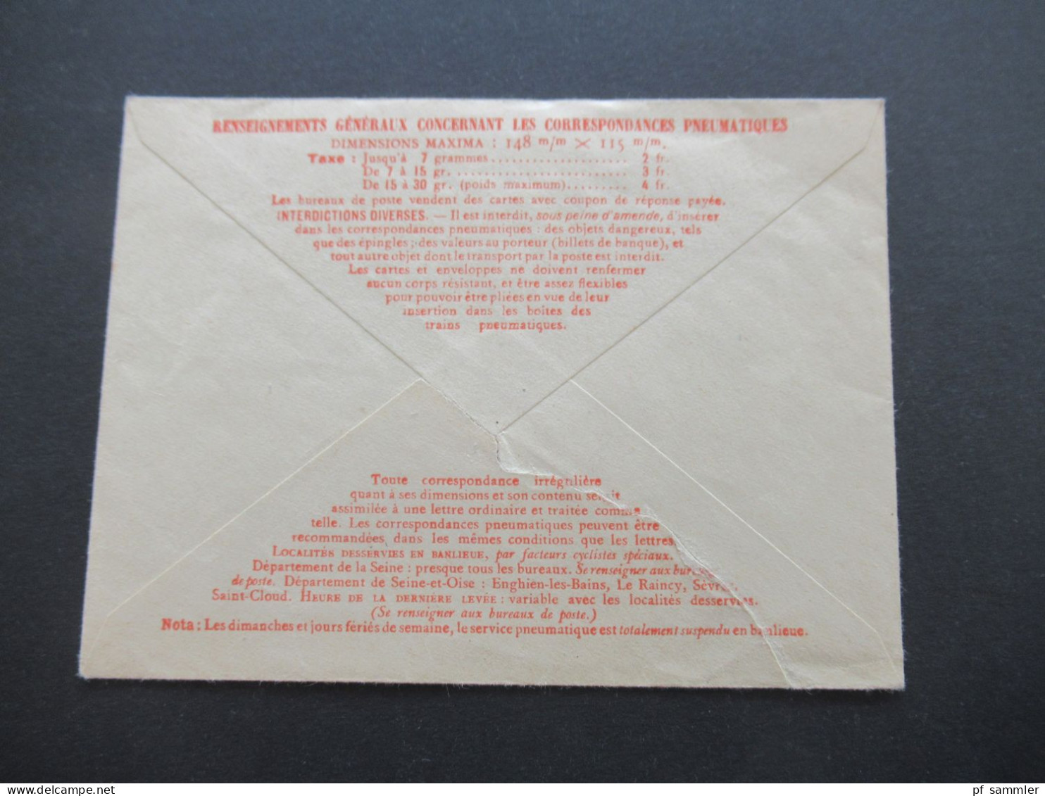 Frankreich Rohrpostumschlag RU 14 verwendet 1943 Envelope Pneumatique / mit Inhalt 4x Bon De Solidarité 1 Franc Notgeld