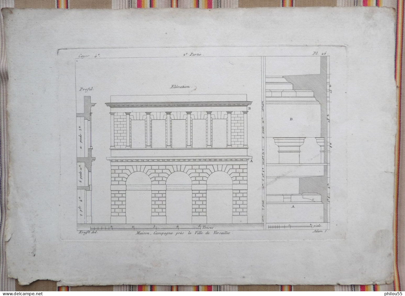 GRAVURE Krafft Del. 19eme Plan Maison Campagne Pres Versailles 78 - Architecture