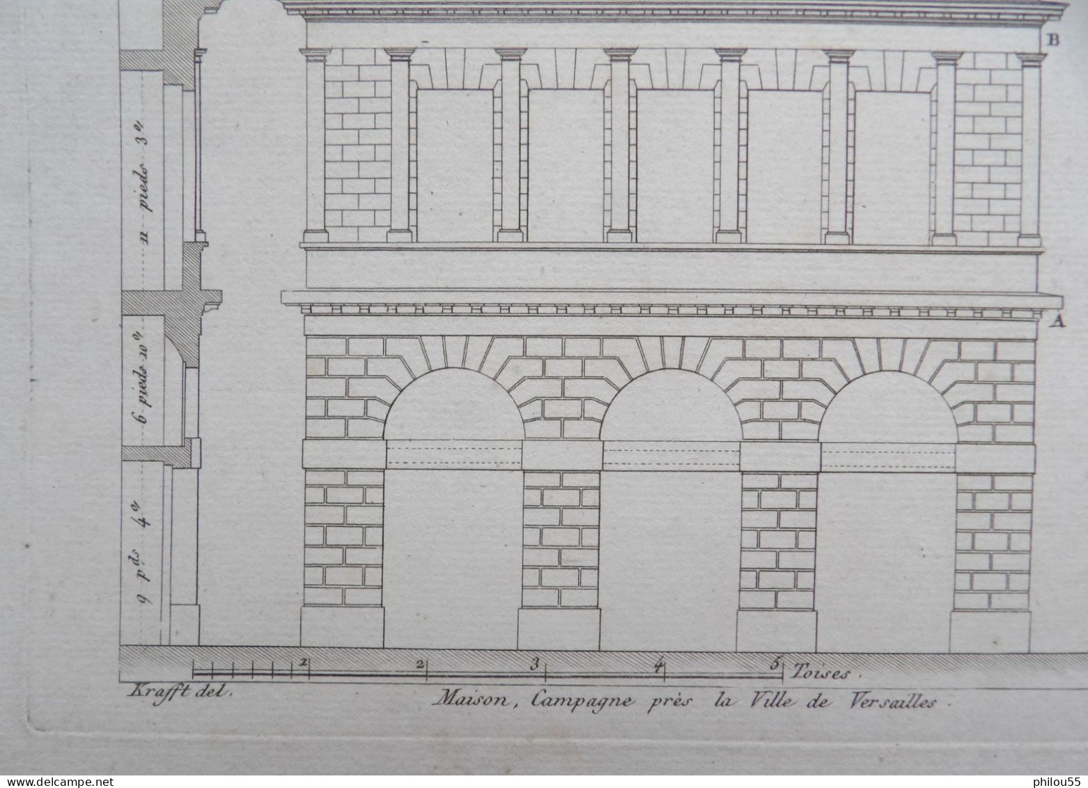 GRAVURE Krafft Del. 19eme Plan Maison Campagne Pres Versailles 78 - Architectuur