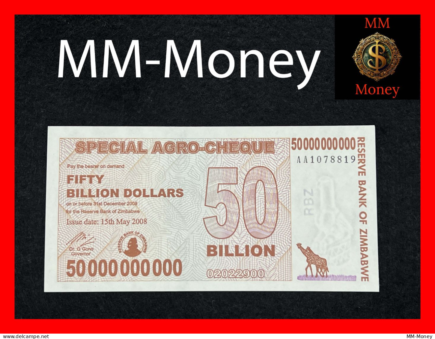 ZIMBABWE  50 Billion $  15.5.2008   P. 63  "agro Cheque"    UNC - Zimbabwe