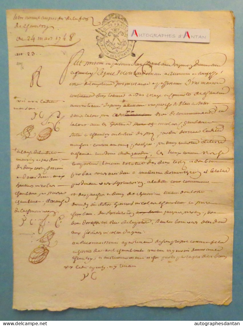 ● 1748 Enregistré à MEAUX - Signature COCAULT - Manuscrit à étudier - Cachet Généralité De Paris Un Sol Quatre Deniers - Cachets Généralité