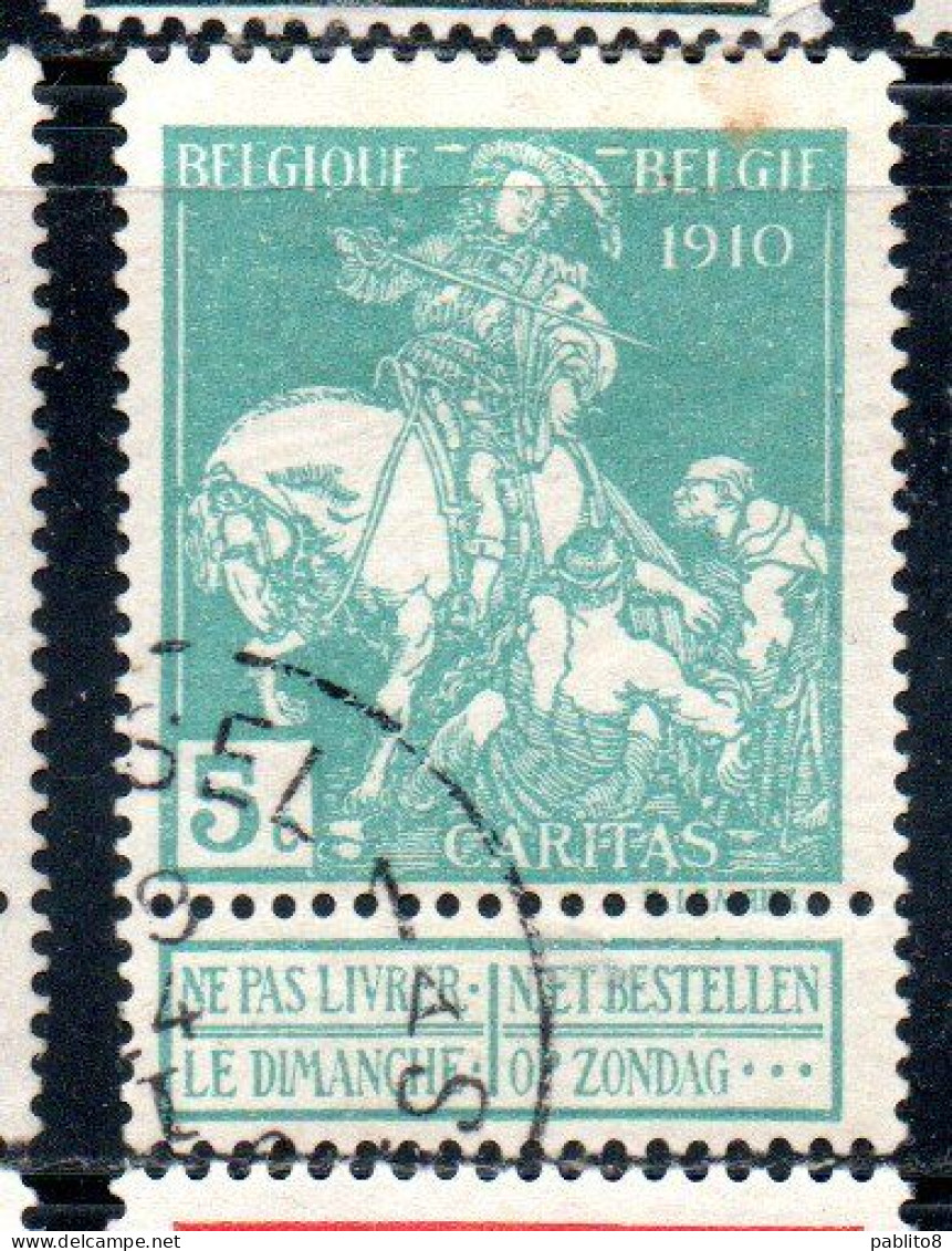 BELGIQUE BELGIE BELGIO BELGIUM 1910 CHARITY CARITAS ST. MARTIN OF TOURS DIVIDING HIS CLOAK WITH A BEGGAR 5c USED OBLITE - 1910-1911 Caritas