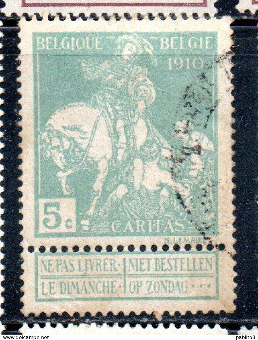 BELGIQUE BELGIE BELGIO BELGIUM 1910 CHARITY CARITAS ST. MARTIN OF TOURS DIVIDING HIS CLOAK WITH A BEGGAR 5c USED OBLITE - 1910-1911 Caritas