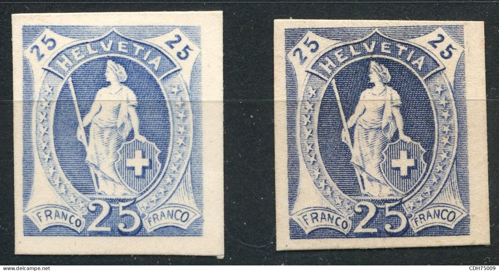 SUISSE - HELVETIA DEBOUT 25C BLEU - 2 EPREUVES SUR PAPIER CARTON (*)  - CERTIFICAT - Ongebruikt