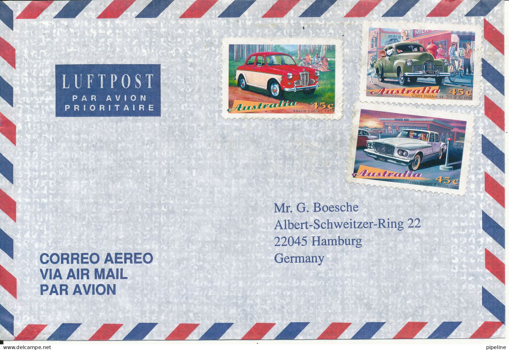 Australia Air Mail Cover Sent To Germany Old Cars - Lettres & Documents