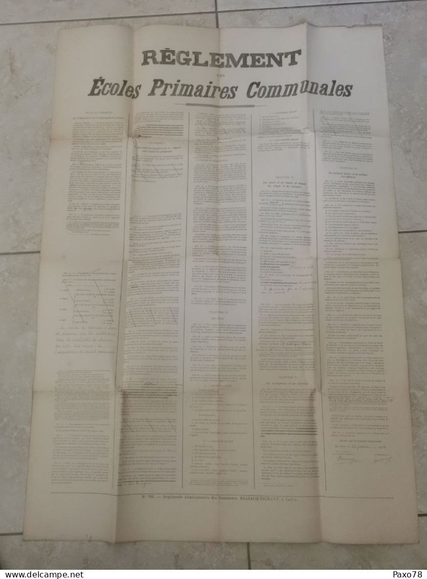 Grand Affiche, Règlement Des écoles Communales. BalsacQ à Luttre. Signé Par Le Bourgmestre 1923 - Cartas & Documentos