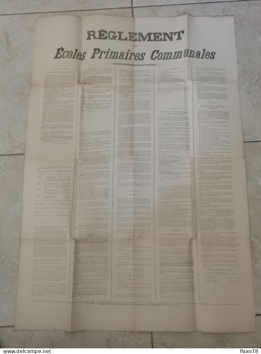 Grand Affiche, Règlement Des écoles Communales. BalsacQ à Luttre. Signé Par Le Bourgmestre 1923 - Brieven En Documenten