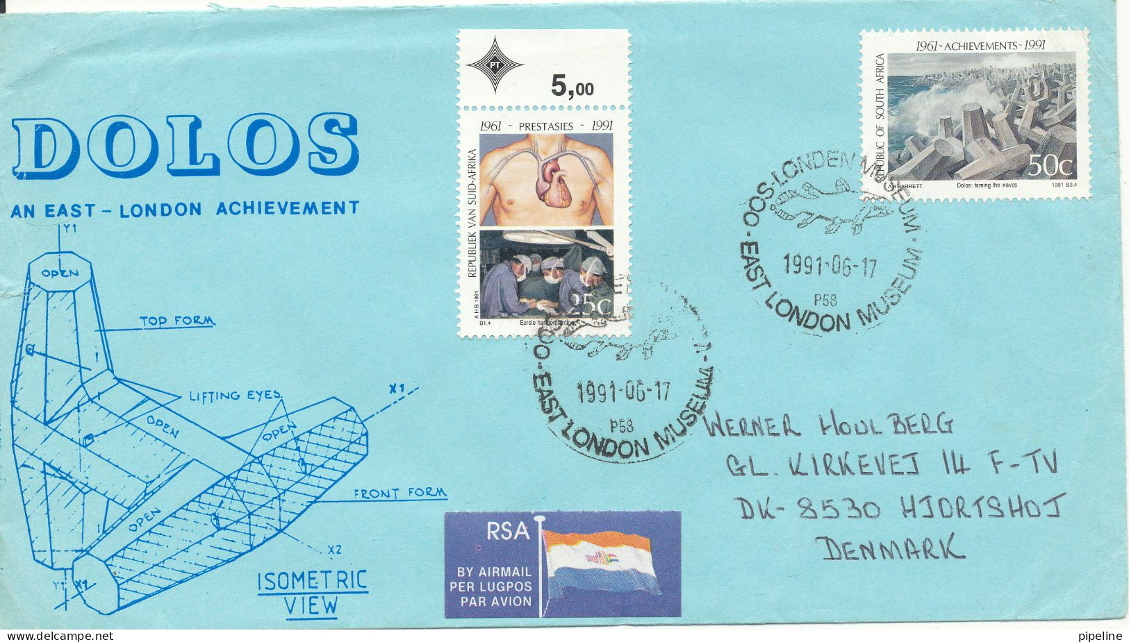 South Africa RSA Cover Sent To Denmark 17-6-1991 Topic Stamps - Cartas & Documentos