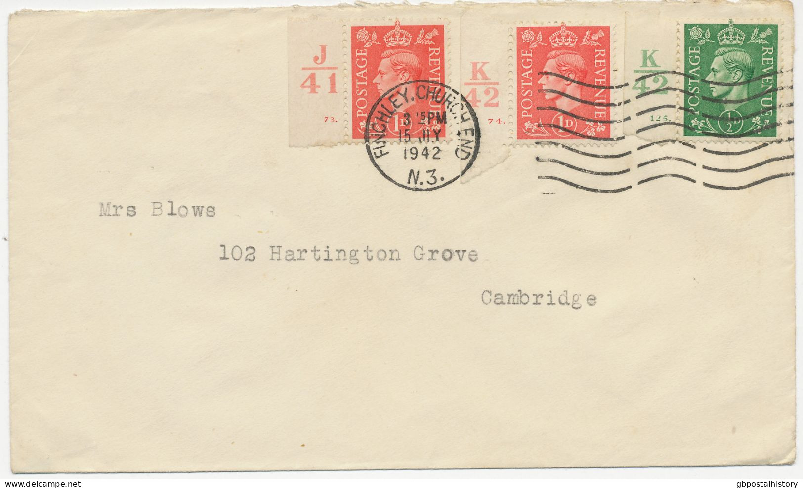 GB 1942, George VI ½d Matt Green Marginal Item With Control No. K42, Cyl.-No. 125 DOT And 1d Light Red W. Control No. J4 - Variedades, Errores & Curiosidades