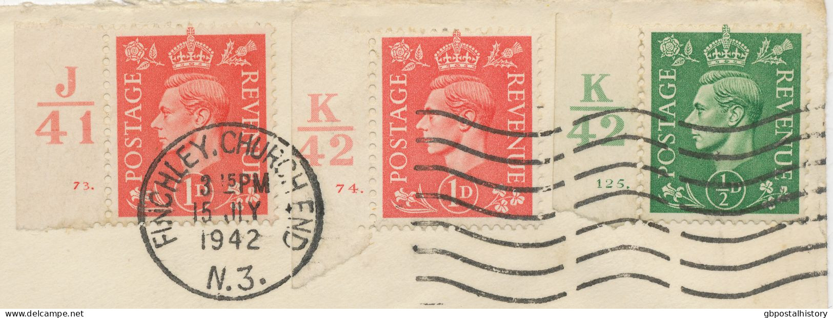 GB 1942, George VI ½d Matt Green Marginal Item With Control No. K42, Cyl.-No. 125 DOT And 1d Light Red W. Control No. J4 - Errors, Freaks & Oddities (EFOs