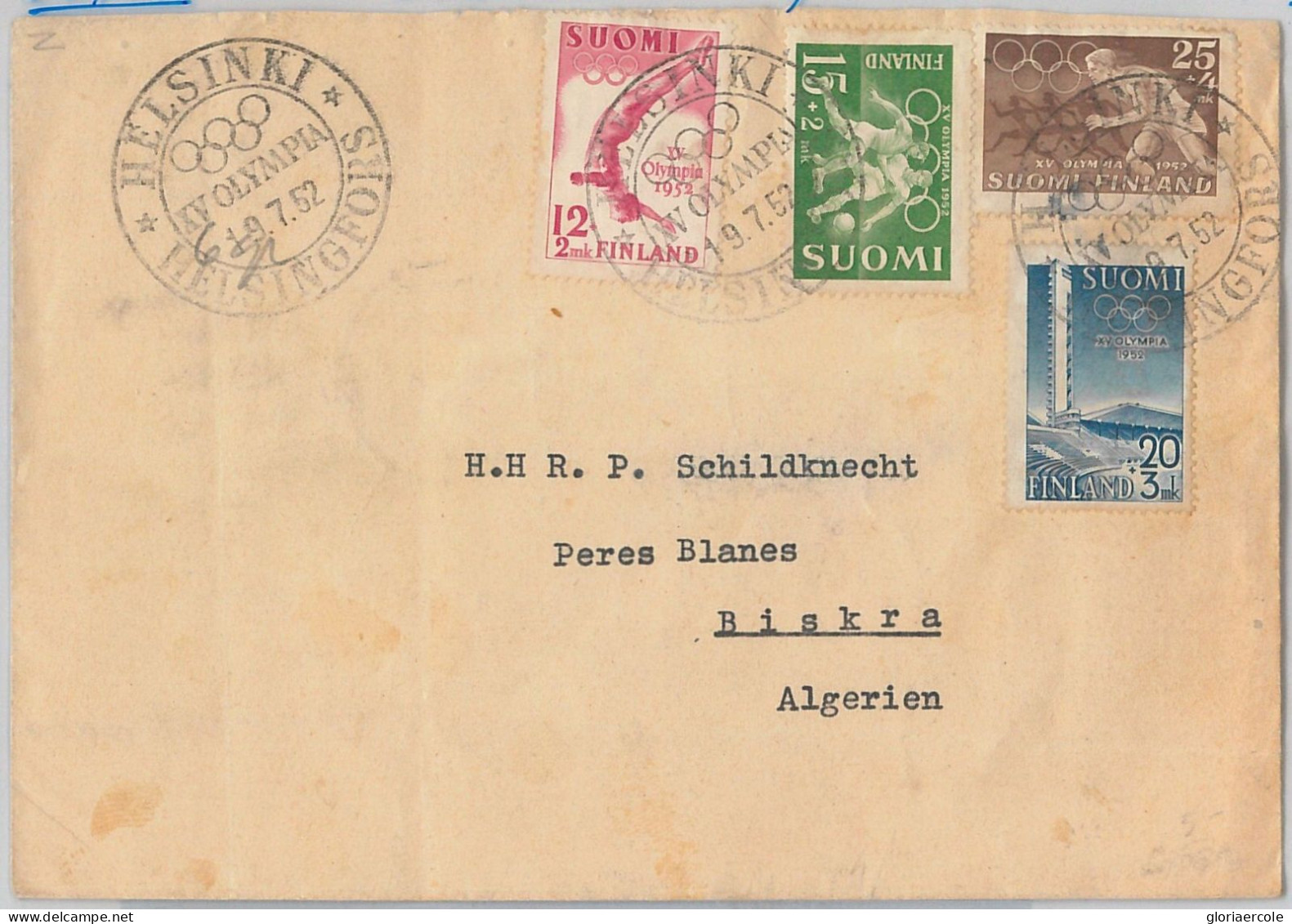 51123 - FINLAND - POSTAL HISTORY - 1952 Olympic Games FDC To ALGERIA Football - Ete 1952: Helsinki