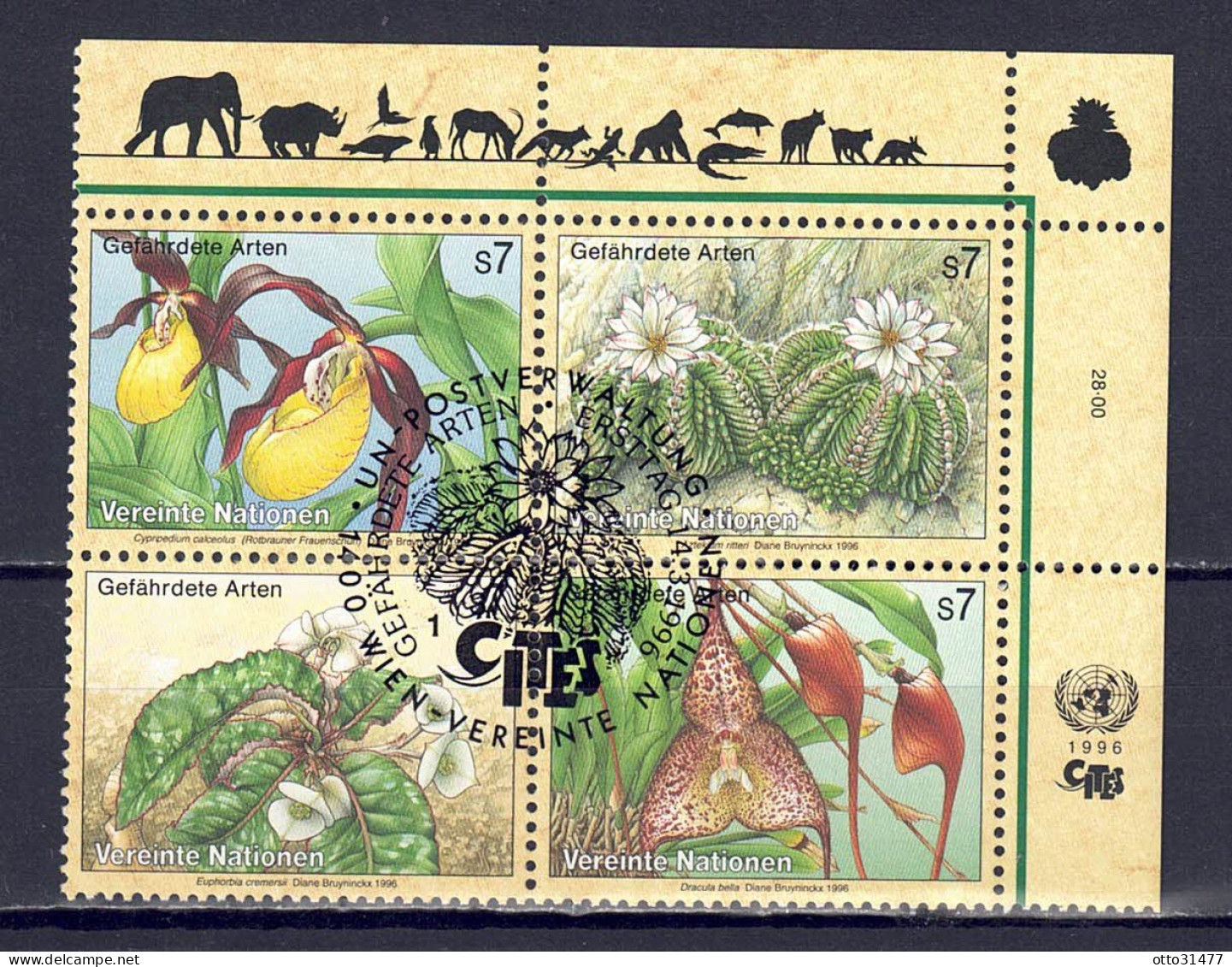 UNO Wien 1996 - Gefährdete Arten (IV) - Flora, Nr. 205 - 208, Gestempelt / Used - Oblitérés