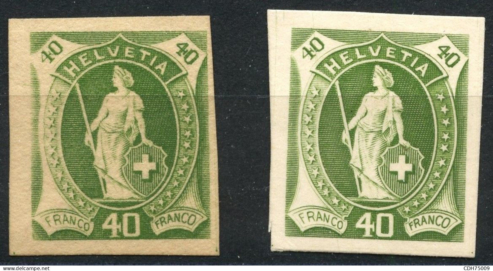 SUISSE - HELVETIA DEBOUT 40C VERT - 2 EPREUVES SUR PAPIER CARTON (*)  - CERTIFICAT - Unused Stamps