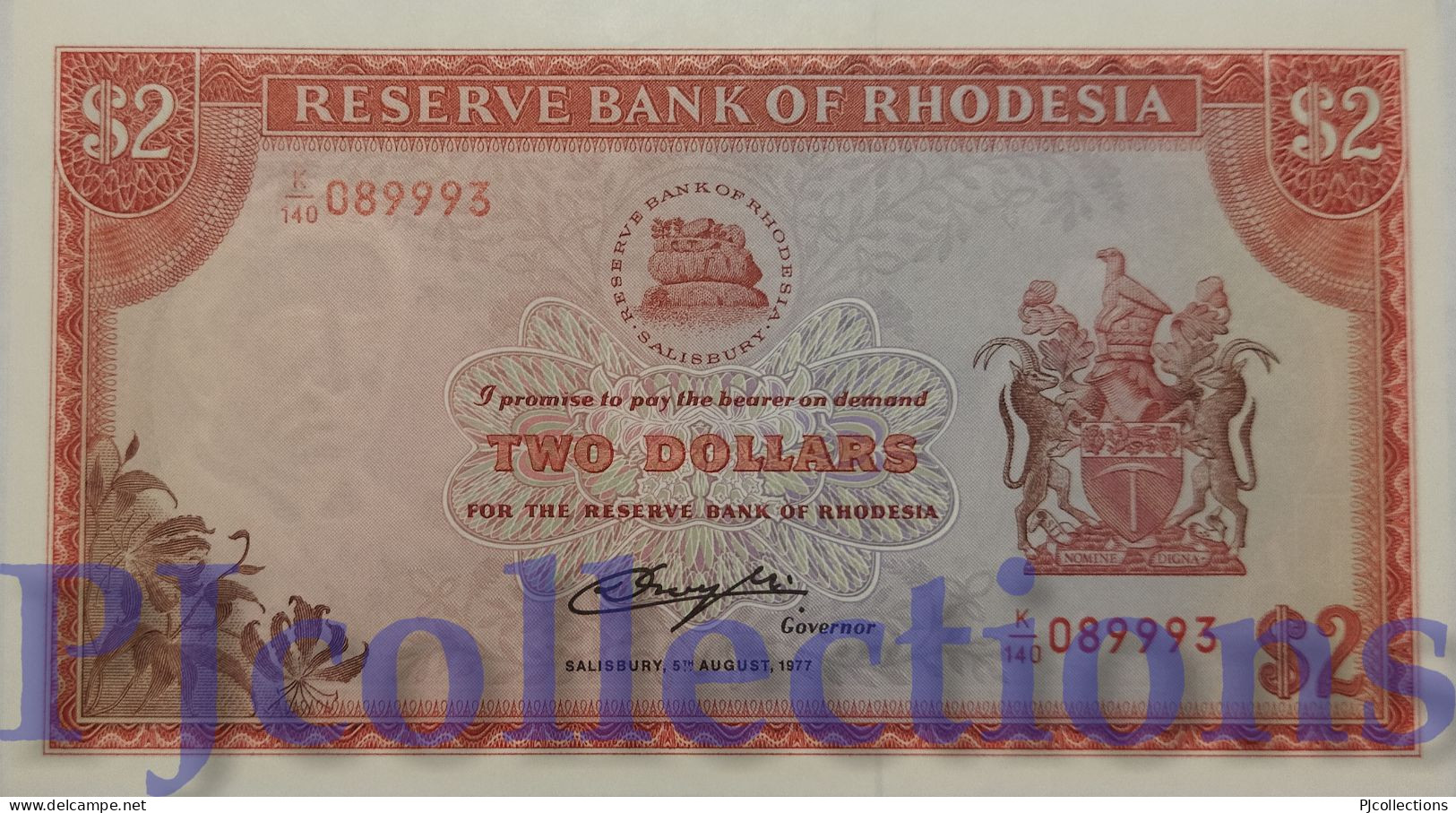 RHODESIA 2 DOLLARS 1977 PICK 35c AUNC - Rhodesia