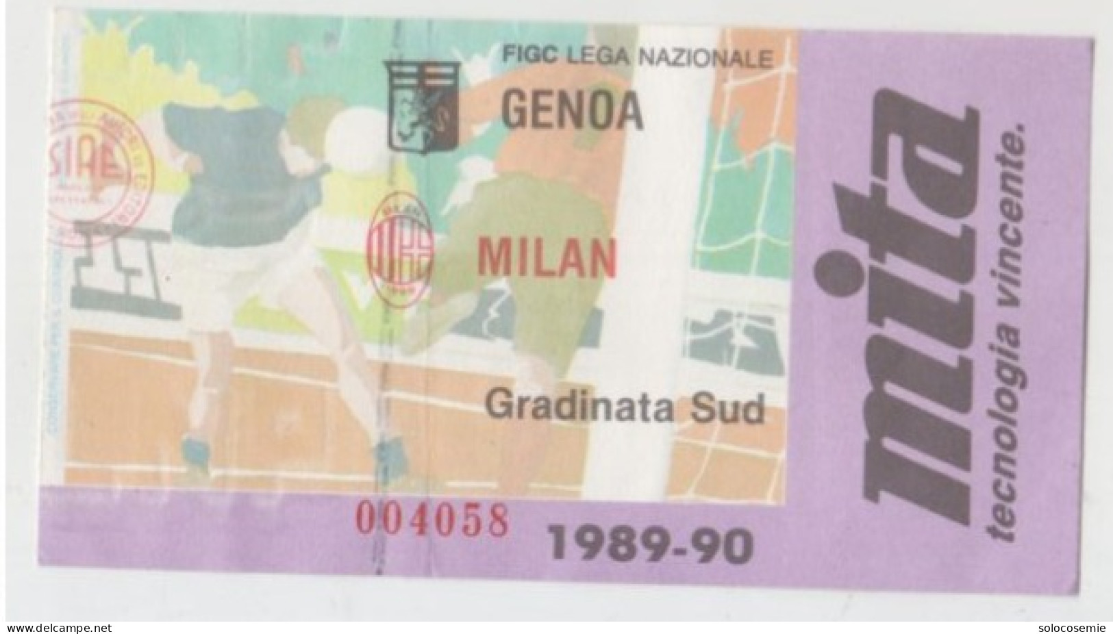 1989/90  GENOA  - MILAN #  Calcio  #  Ingresso  Stadio / Ticket  - 004058 (F) - Tickets D'entrée